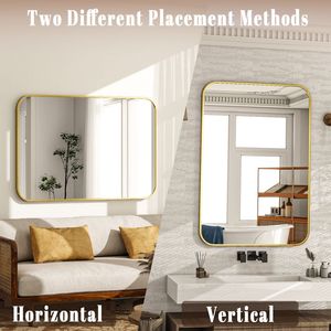 26x38 Inch Round Edge <b>Rectangular</b> Wall Mounted <b>Gold</b> Bathroom <b>Mirror</b> with Illumination and Defogger - Product Image 4