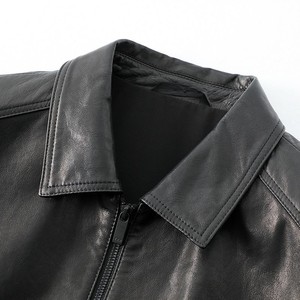 Men's Black <b>Genuine</b> Leather Moto Biker Jacket Stand Collar Zipper Closure Slim Fit Solid Color Regular Length Autumn Wear 2027 - Product Image 5