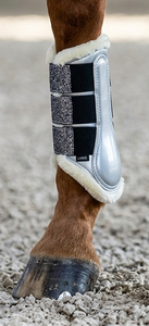 Equine Premium Patent Faux Leather Horse Shockproof Brushing Boots Fur Soft Padded Glitter Velcro Straps Horse Riding Tack - Product Image 2