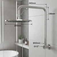 Ensemble de douche contemporain en laiton à col de cygne, finition chrome poli, mural, avec jet pluie doux et économiseur d'eau, 1 poignée, pour salle de bain
