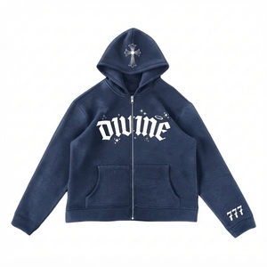 OEM Custom Front Logo Full Zip Hoodie for Men Premium Cotton Fleece Hooded Sweatshirt Breathable Eco-Friendly Winter Streetwear - Product Image 6