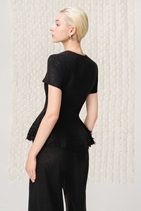 Blusas de Alta Costura para Mujer, Elegantes, con Cuello Redondo, Manga Corta, de Lino Premium, con Peplum Festoneado, de Vietnam - Product Image 2
