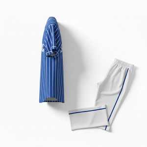 Styliro <b>Baseball</b> Jersey Men's Blue Pinstripe Short Sleeve Polyester Breathable Regular Fit With Elastic Waist Pants Set - Product Image 2