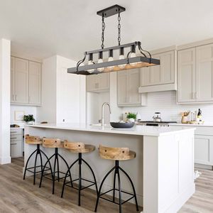 34-Inch Modern Farmhouse Linear Chandelier Black Industrial Pendant <b>Light</b> 5 E26 Bulb <b>Sockets</b> Adjustable Chain Height for - Product Image 3
