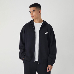 Sudadera con capucha para hombre, de corte regular, con cremallera, 100% algodón French Terry, transpirable, con hombros caídos, logo frontal, para otoño/invierno, estilo USA - Product Image 1