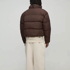 Customized <b>Men's</b> Brown Puffer Jacket Stand Collar Zipper Closure Polyester Filling Windproof Casual Winter <b>Coat</b> Short Length - Product Image 6