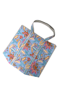 Bolso tote acolchado floral azul, bolso tote de algodón hecho a mano, bolso de viaje ligero, bolso de compras con estampado de bloques, bolso de hombro para uso diario - Product Image 5