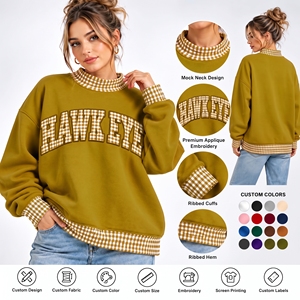 Sudadera personalizada con estampado de cuadros y cuello simulado, de manga larga y hombros caídos, estilo streetwear para mujer - Product Image 1