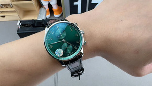 Trendy Hip-hop Street Luxury Emerald Dial Cowhide Strap Casual Sports Travel <b>Chronograph</b> <b>Automatic</b> Mechanical Men's Watch - Product Image 3