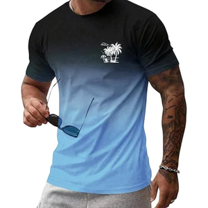 Camiseta Gráfica de Verano para Hombre, Estampado Tropical Ombre, Cuello Redondo, Manga Corta, Estilo Urbano - Product Image 6