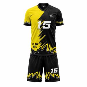 Maillot de football pour homme Claw Intl, noir et jaune, sublimé, col en V, manches courtes, polyester respirant, taille adulte - Product Image 1