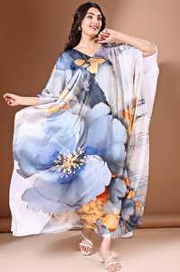 High Quality Designer Turkish Style <b>Kaftan</b> Women Polyester Handmade Batwing Sleeves V Neck Regular Fit Flared Hem Midi Party - Product Image 2