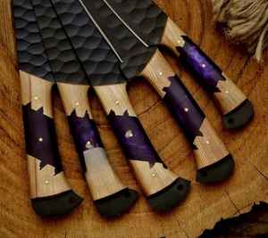 Ensemble de couteaux de cuisine en acier de haute qualité, faits à la main, avec revêtement en poudre noire, lame fixe, étui en cuir pour chef de cuisine - Product Image 6