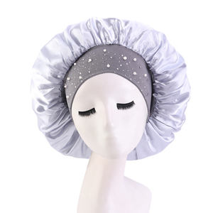 Women Solid Color Satin Bonnet Extra Beads Wide <b>Band</b> Adjustable Size Sleeping Hair Cap - Product Image 4