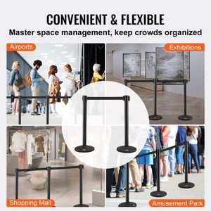 Paquete de 8 Postes de Control de Multitudes con Cintas Retráctiles Negras de 6.5 Pies, Postes de Plástico para Eventos Deportivos - Product Image 6