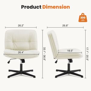 Silla Ejecutiva sin Brazos para Oficina, Asiento Ancho, Sin Ruedas, Patas Cruzadas, Cuero PU, Altura Ajustable, Giratoria, Beige - Product Image 4