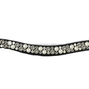 El mejor vendedor, precio al por mayor, 100%, banda de frente de caballo de cuero inglés negro genuino con cristales pequeños decorativos, Diamante ostentoso - Product Image 1