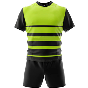 Ensemble de maillot de football pour hommes, noir et vert lime rayé, manches courtes, polyester respirant, uniforme toutes saisons, coupe régulière pour adultes - Product Image 2