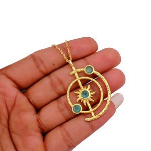 Aqua Chalcedony Rose Quartz Round Gemstone Pendant <b>Necklace</b>, <b>Boho</b> Style Jewelry for Women, Wholesale OEM Custom Gifts - Product Image 2