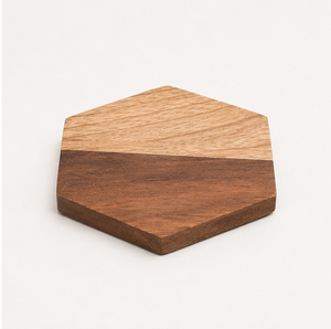Handcrafted Hexagonal Walnut Wooden <b>Coaster</b> Set Of 4 <b>Heat</b>-Resistant Geometric Drink Mats For Home & Office Eco-Friendly Natural - Product Image 5