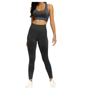 Ensemble de sport de haute qualité : Leggings froncés et soutien-gorge, tenue de yoga à manches longues, taille haute, ensemble 2 pièces pour femmes - Product Image 3