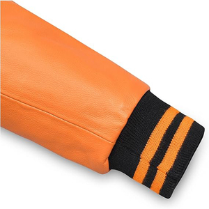 Solid Casual Leather Sleeves Wool Unisex Vintage Baseball Varsity Jackets <b>Men</b> - Product Image 4