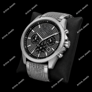 Reloj Cronógrafo de Plata con Diamantes, Esfera Negra con Pavé, Reloj de Lujo con Indicador de Fecha, Accesorio de Muñeca Premium, Diseño Impresionante - Product Image 2