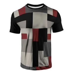 Camiseta de Manga Corta para Hombre, Corte Regular, Cuello Redondo, 100% Algodón, Bloques de Color Rojo, Blanco y Negro, Informal, Transpirable, Tejido de Punto, 320g - Product Image 4