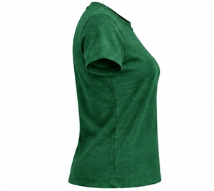 Camiseta de manga corta con cuello redondo para mujer, top estampado verde liso - Product Image 3