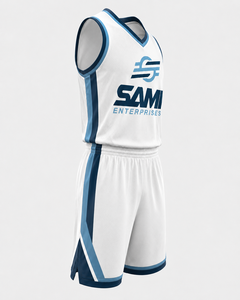 Conjunto de Camiseta y Pantalones Cortos de Baloncesto, Sublimados, de Malla, Unisex, para Adultos, Cuello en V, Sin Mangas, Absorben la Humedad - Product Image 4