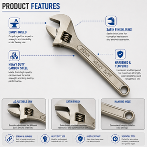 ประแจปรับระดับได้แบบ Heavy Duty ผิวซาติน ผลิตจากเหล็กกล้าคาร์บอน ตีขึ้นรูปแข็งแรง ทนทาน เหมาะสำหรับงานประปาและซ่อมรถยนต์ - Product Image 4