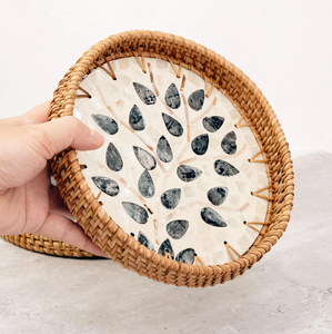 Premium Quality Handcrafted Work Mother Of Pearl Rattan <b>Storage</b> <b>Tray</b> in high demand Best style and Unique Design - Product Image 5