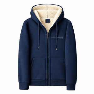 SFANA SPORTS Men's <b>Navy</b> Hooded Zip-Up Fleece <b>Sweatshirt</b> Solid Color Casual Winter Hoodie Regular Fit - Product Image 1