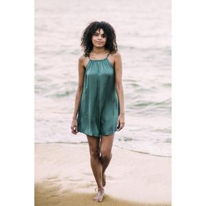 Robe Courte Décontractée d'Été en Coton Tissé Respirant, Col en V, Sans Manches, Coupe Mini Évasée, Taille Naturelle, Couleur Unie - Product Image 5