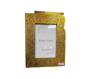 Rectangle Metal Photo <b>Frame</b> 10x15cm Embossed Gold Finish Vertical Display 1S702 - Product Image 4
