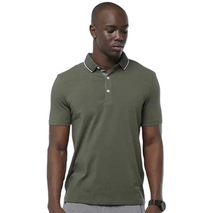 เสื้อยืดแขนสั้นสำหรับผู้ชายผ้าตาข่ายถักสีเขียวมะกอก - Product Image 1