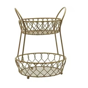 Panier à fruits en fil métallique doré à 2 niveaux, support autoportant avec paniers en maille pour le rangement des produits frais sur comptoir de cuisine - Vente chaude - Product Image 1