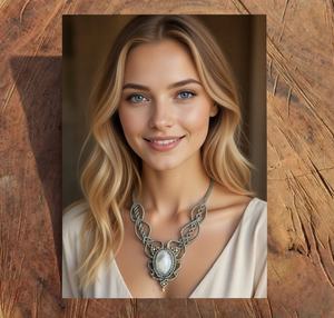 สร้อยคอไม้ไผ่ลายใบไม้ถักมาคราเม่สีขาว ผลิตโดยบริษัทมังกัลมาย งานแฮนด์เมดประดับอัญมณีธรรมชาติ สร้อยคอคลาสสิก ขายส่ง - Product Image 1