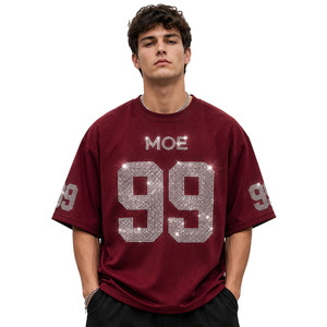 Y2K Bling Customized <b>Rhinestone</b> Boxy Fit American Football Jersey Unisex Sparkly Streetwear Crop <b>Top</b> and Oversize Tee <b>Mesh</b> Wear - Product Image 5