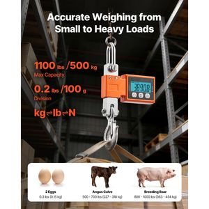 Báscula Digital para Grúa de Alta Resistencia, Capacidad Máxima de 1100 Libras/500 Kg, Báscula Industrial Colgante con Carcasa de Aluminio Fundido y Pantalla LCD - Product Image 2