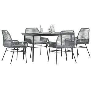 Ensemble de salle à manger en rotin poly gris de 5 pièces avec coussins Meubles en verre durable pour les repas en plein air - Product Image 1