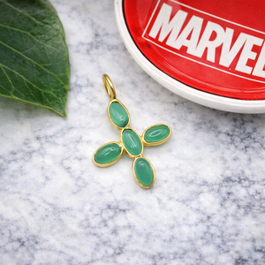 Green Onyx Cross Pendant Gold Plated Oval Gemstone Charm Bezel Set Dainty Religious Jewelry Women Handmade Minimal Necklace - Product Image 2
