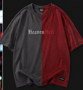Camiseta de manga corta oversize con estampado personalizado de ángel y demonio, estilo urbano para hombre, cuello redondo, jersey de algodón. - Product Image 2