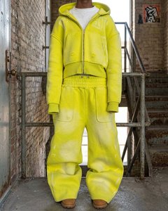 Ensemble de survêtement premium pour hommes, délavé à l'acide, 100% coton, avec sweat à capuche zippé effet vieilli et pantalon de survêtement oversize, style urbain - Product Image 2