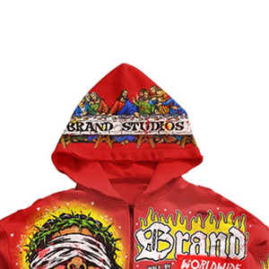 Men <b>Summer</b> Crop Zip-Up <b>Hoodie</b> Red All Digital Hip Hop Streetwear Religious Graphic Lightweight Breathable OEM Service Sweatshirt - Product Image 4