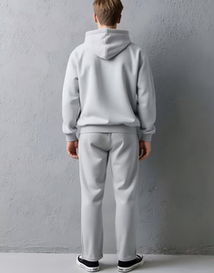 Men's Light Green Hoodie Sweatpants Set Solid Casual Winter Wear Polyester/Cotton French Terry Knitted Fabric 380g Breathable - Product Image 6