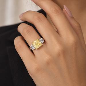 Anillo de Compromiso con Diamante Cultivado en Laboratorio, Corte Cojín, Amarillo Intenso, Certificado por IGI, Oro 10K 14K 18K, Plata 925 935, Rodio, Regalo de Boda - Product Image 2