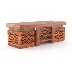 Mesa de Centro de Madera Tallada Artesanalmente, Acabado Natural en Madera de Teca, Mesa de Madera para Sala de Estar, Mueble Decorativo, Mesa Multiusos - Product Image 1