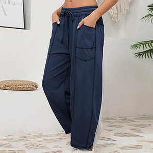 Women OEM Cargo Pants Wide Leg Sweatpants High Waist <b>Drawstring</b> Casual Loose Fit Streetwear - Product Image 2