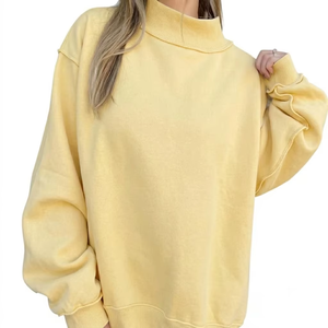 Sudadera de cuello alto de corte holgado para mujer, estilo oversize, manga larga, algodón, estilo urbano, ropa de moda - Product Image 1